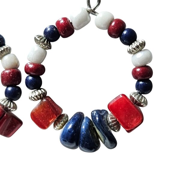 Paradise Shores Beaded Hoops Earrings Red White Blue Patriotic American Jewelry - Picture 2 of 4